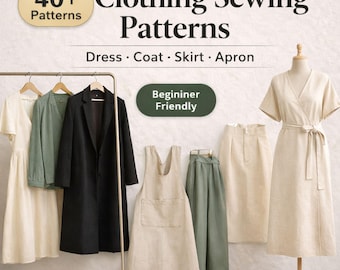 40+ Clothing Sewing Pattern Bundle PDF | Dress, Coat, Skirt & Apron Patterns | Beginner Friendly | Instant Download