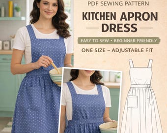 Kitchen Apron Sewing Pattern PDF | Easy Pinafore Apron Pattern for Cooking & Baking | Beginner Friendly Apron Dress | Instant Download