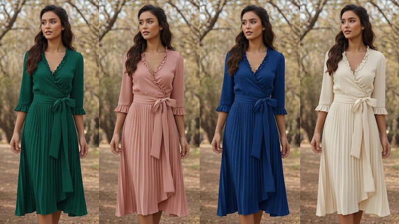 Vintage Wrap Dress Sewing Pattern PDF | Easy Puff Sleeve Dress Pattern ...