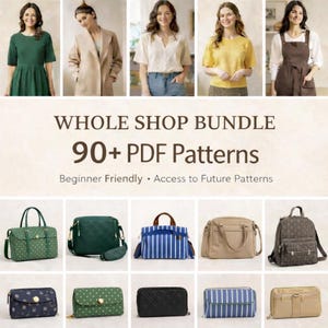 Whole Shop PDF Sewing Pattern Bundle for Women | 90+ Dresses, Tops, Skirts, Coats & Aprons, Bags, Wallets | Beginner Friendly