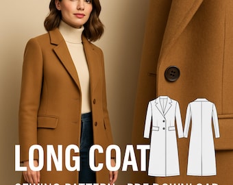 Long Coat Sewing Pattern PDF – Women’s Overcoat Pattern – Winter Coat DIY Sewing Project – Digital Download – Easy Instructions