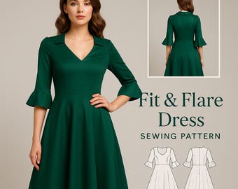 Fit and Flare Dress Sewing Pattern PDF | Heart Neckline Sleeve Dress | Beginner Friendly | Instant Download