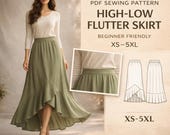 High Low Skirt Sewing Pattern PDF | Beginner Elastic Waist Skirt | Flounce Hem Skirt Pattern | Women’s Midi Skirt
