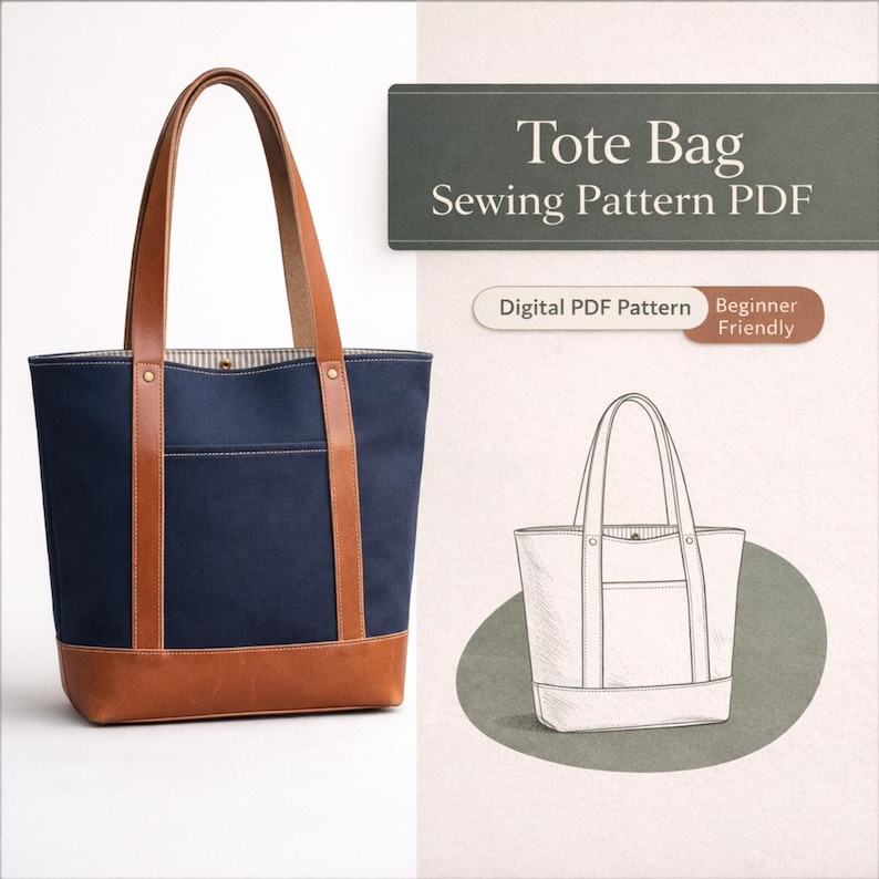 Tote Bag Sewing Pattern PDF | Beginner Friendly Shoulder Tote Bag ...
