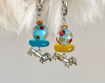 Handmade Glass Bead Dachshund Earrings, Polka Dot Animal Jewelry