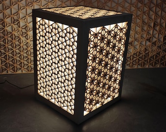 Solid Wood Geometric Floor Lamp, Japanese Zen Art Lighting, Living Room Accent