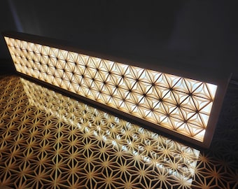 Lámpara de pared Guizi, lámpara japonesa de madera maciza hecha a mano con ensamblaje de espiga y mortaja, lámpara de pared con fondo zen de paisajes y sombras japonesas.