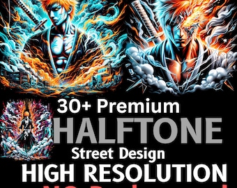 Bundle Premium de Diseños Street Halftone, Bundle de Diseños Anime Halftone PNG para Diseño de Camisetas