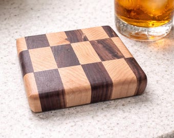 Handmade Wood Coasters - Set of 4 Maple and Walnut, Hardwood Drink Coasters, Natural Finish