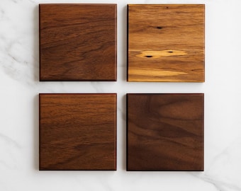 Handmade Wood Coasters - Set of 4 Solid Walnut, Hardwood Drink Coasters, Natural Finish