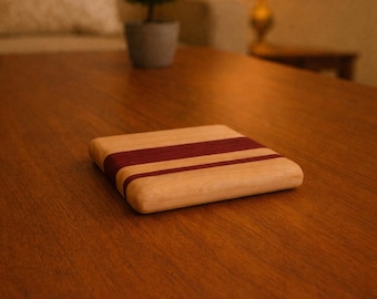 Handmade Wood Coasters - Set of 4 Maple and Purpleheart, Hardwood Drink Coasters, Natural Finish