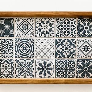 Handcrafted Rustic Pine Wood & Ceramic Tile Serving Tray