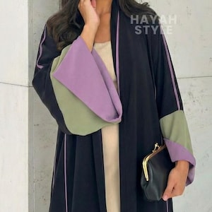 Elegant Open Abaya: Muslim Women Dress, Dubai Style, Classy Open Abaya, Patch Work Large Sleeves, Eid Outfit