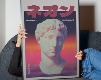 Neon Venus, Vaporwave Classical Statue Poster, Retro 80s Japanese Style Print