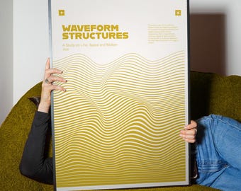 Waveform Structures Gold, Minimal Line Art Poster, Abstract Waves Wall Art Print