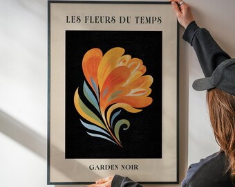 Arte de pared con pétalos de ámbar – Impresión botánica vintage naranja