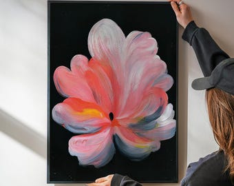 Lámina artística de flores en tonos rosa intenso – Decoración botánica vintage para la pared
