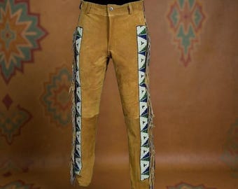 Pantalones vintage con flecos para hombre – Conjunto de cuero estilo vaquero del oeste