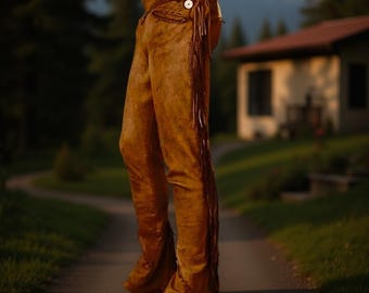 Pantalones de cuero estilo western para hombre – Conjunto vaquero vintage con flecos
