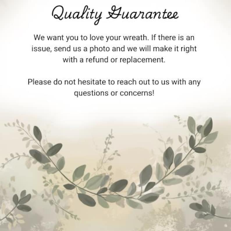 Puede incluir: Imagen con texto que dice "Garant&iacute;a de Calidad". El texto promete un reembolso o reemplazo si hay alg&uacute;n problema con una corona. La imagen tiene un fondo de acuarela con hojas verdes.