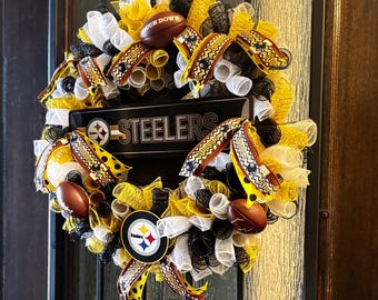 Corona para puerta de entrada de los Pittsburgh Steelers, regalo para fanático del equipo de fútbol, decoración deportiva hecha a mano, regalo para el Día del Padre, cumpleaños, amante del fútbol