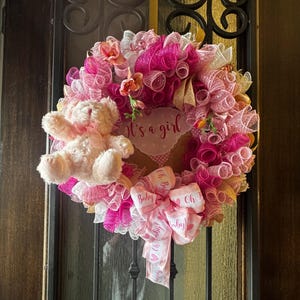 It's A Girl Baby Pink Wreath- 20" Hospital Door Decoration, Gender Reveal Wreath, Nursery Decor