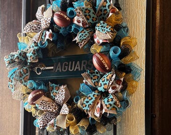 Corona para puerta de entrada de los Jacksonville Jaguars, regalo para fanático del equipo de fútbol, decoración deportiva hecha a mano, regalo para el Día del Padre, cumpleaños, amante del fútbol