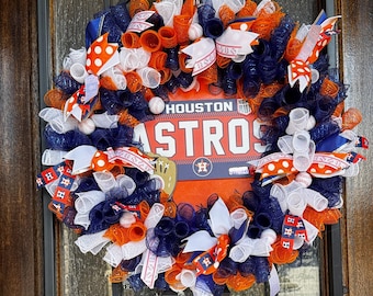 Corona de béisbol de los Houston Astros para puerta de entrada, regalo para fanáticos de los Astros, decoración de porche para el día del partido de la MLB, decoración deportiva para la cueva del hombre, regalo para fanáticos del béisbol