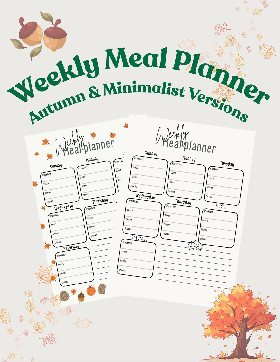 Weekly Meal Planner Printable: Minimalist & Autumn Theme (PDF) - Etsy