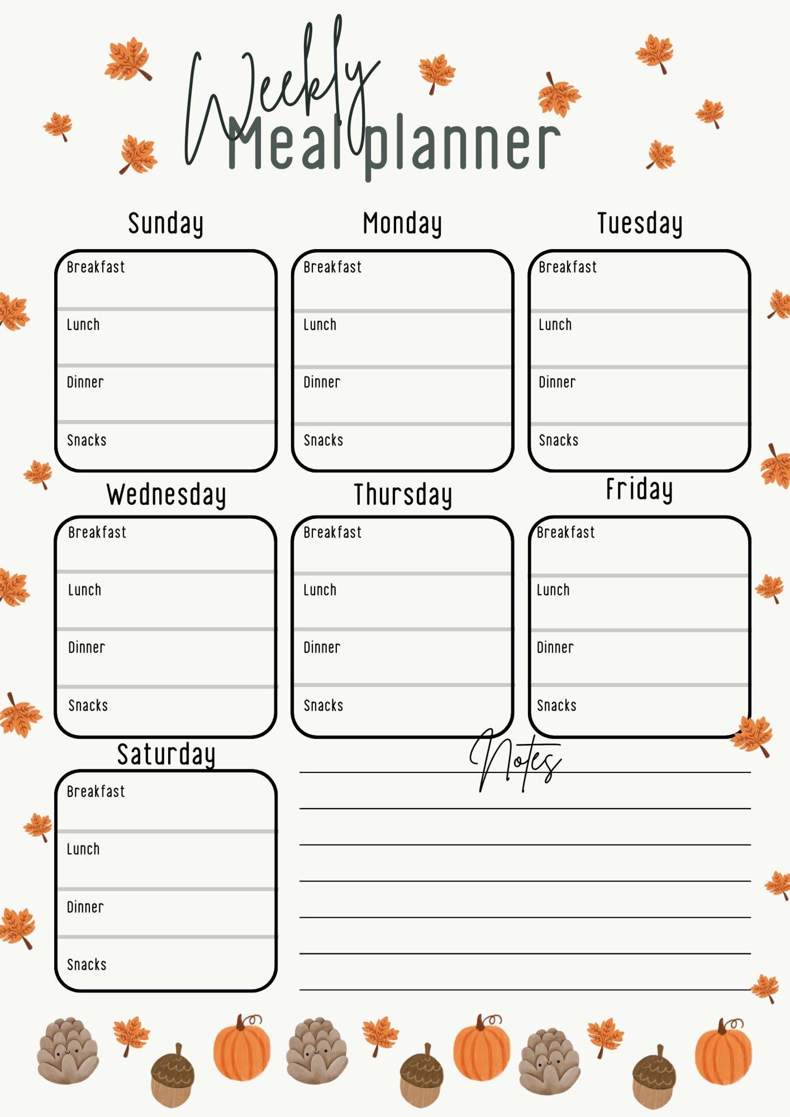 Weekly Meal Planner Printable: Minimalist & Autumn Theme (PDF) - Etsy