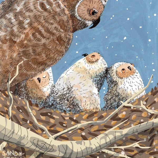 We Are Family Owl Art Print