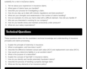 Interview Questions for GL/Property and BI Claims Professionals -PDF