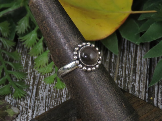 Black Moonstone Fancy Silver Beaded Ring Gothic Size 7