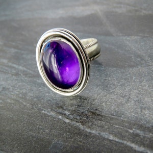 Deep Purple Amethyst Silver Classic Deco Gothic Witchy ring in your size!