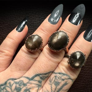 Black Moonstone Statement Ring Electroform Copper Adjustable