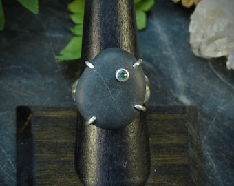 Rustikaler Strand Stein mit Saphir Handgemachter Silber Statement Ring Größe 5 - 5 US
