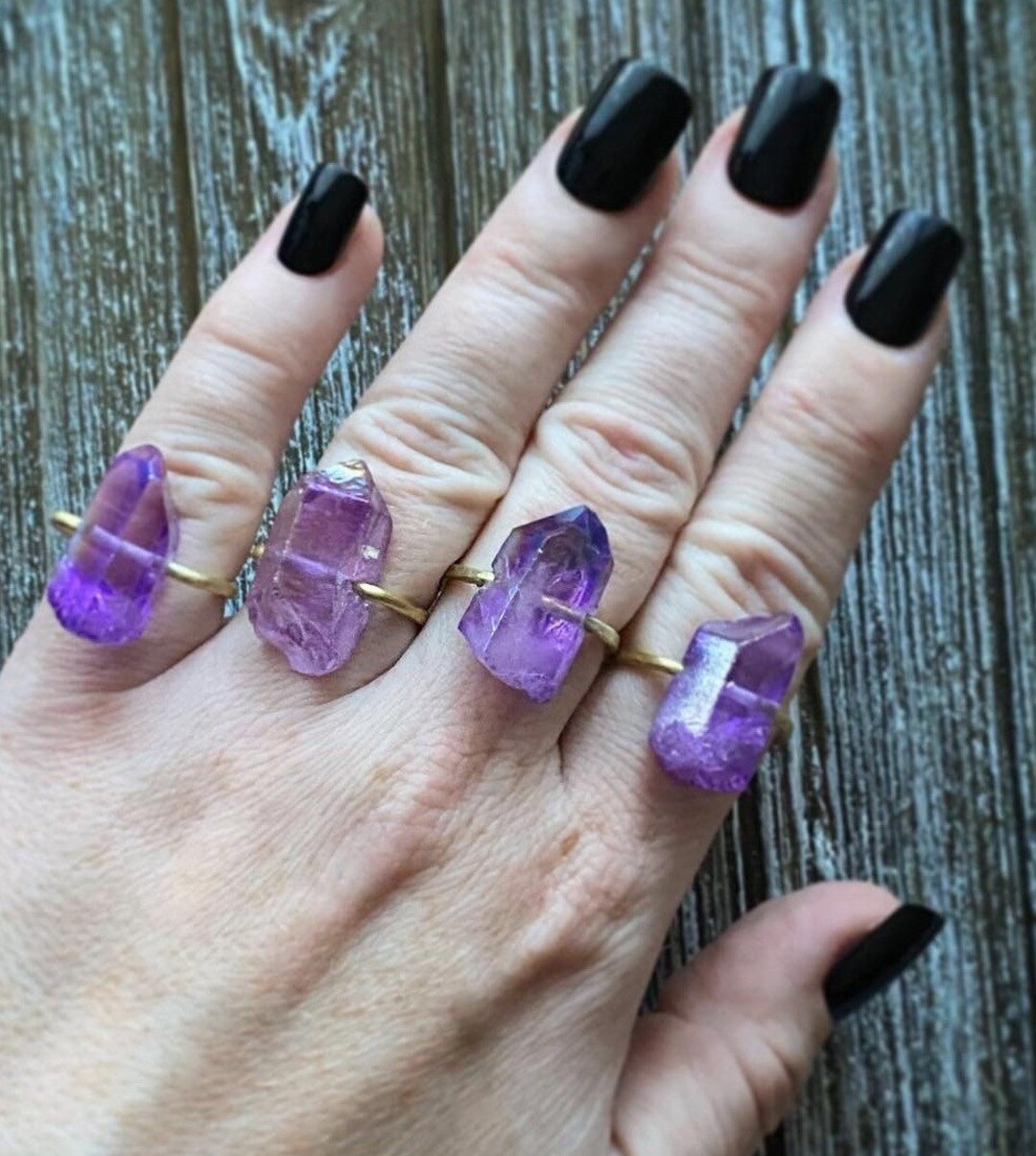 Aura Amethyst Crystal Point Ring - Etsy