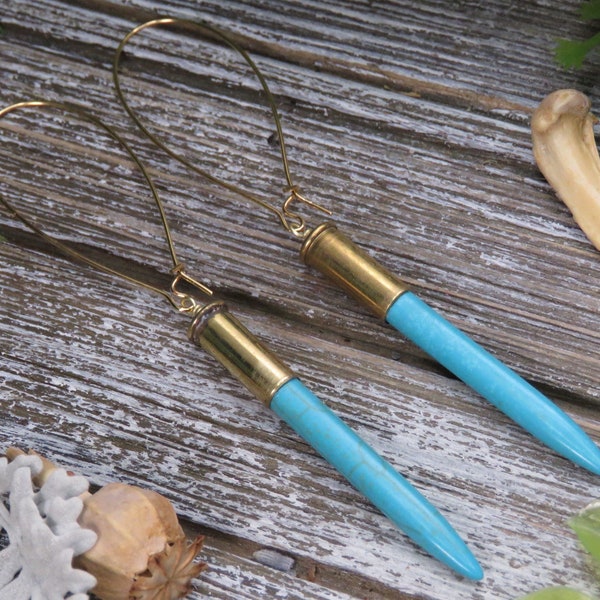 Howlite Turquoise Long Bullets Kidney hoop hoops Earrings