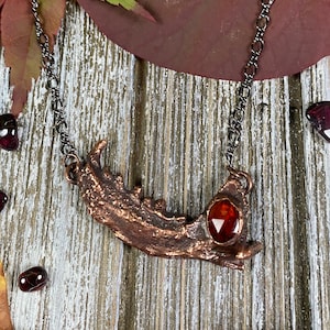 Persephone Necklace Goddess of the Underworld Gothic Witchy Garnet Copper Electroform Natural Jawbone Mandible