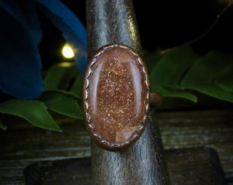 Sunstone Witchy Statement Ring Electroform Copper Adjustable