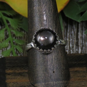 Black Moonstone Fancy Silver Gallery Bezel Ring Gothic size 7
