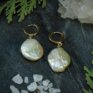 Baroque Pearl Renaissance Medieval Gold Huggie Hoop Earrings