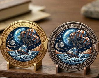 Artemis II Splashdown 2026 Commemorative Coin, NASA Moon Mission Collectible, Orion Capsule Landing Challenge Coin, Space Exploration Gift