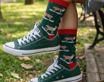 Santa Reindeer Socks Christmas Reindeer Patterned Socks Christmas Family Socks for Unisex Christmas Gift Socks Festive Gifts Christmas Socks