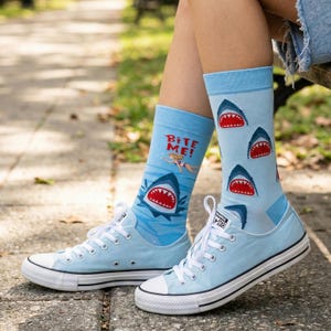 Bite Me Mismatched Socks Socks Unisex Shark Socks Bite Me Vibes Socks Funny Bite Me Socks Unisex Shark Pattern Gift Socks Mismatched Socks