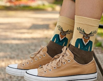 Santa Reindeer Socks Christmas Reindeer Patterned Socks Christmas Family Socks for Unisex Christmas Gift Socks Festive Gifts Christmas Socks