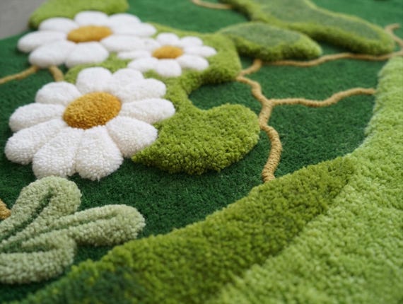 Hand Tufted Moss Rug, Botanical Floral Area Carpet with 3D Texture, Nature Inspired Boho Decor, Cottagecore, Forest Theme, Handmade Wool Rug