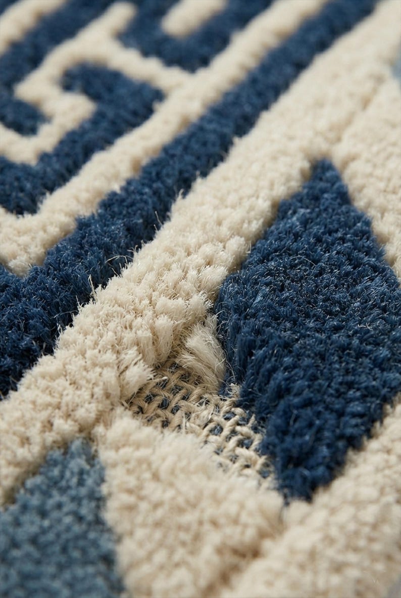 Hand Tufted Blue and Ivory Geometric Rug–modern Coastal Area Rug ...