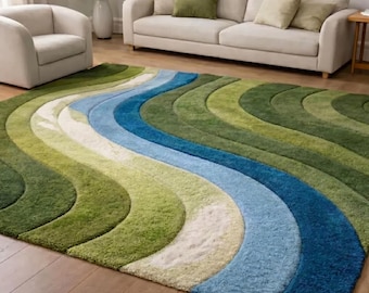 Handgetufteter Moosteppich, botanischer Teppich mit 3D-Textur, Natur inspiriert Boho-Dekor