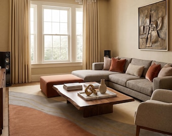 Hand Tufted Wool Rug | Modern Abstract Terracotta Beige Area Rug | Luxury Contemporary Living Room Carpet | Minimalist Designer Rug
